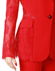 GIACCA DONNA PINKO GRUCCIONE ROSSA MONOPETTO IN PIZZO FLOREALE E TESSUTO MONOCHROME