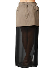 GONNA PINKO ILLUSIONE MARRONE/NERA CON CINTURA E LUNGHEZZA IN TESSUTO VELATO CON SPACCHI