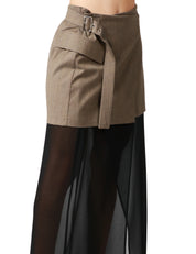GONNA PINKO ILLUSIONE MARRONE/NERA CON CINTURA E LUNGHEZZA IN TESSUTO VELATO CON SPACCHI