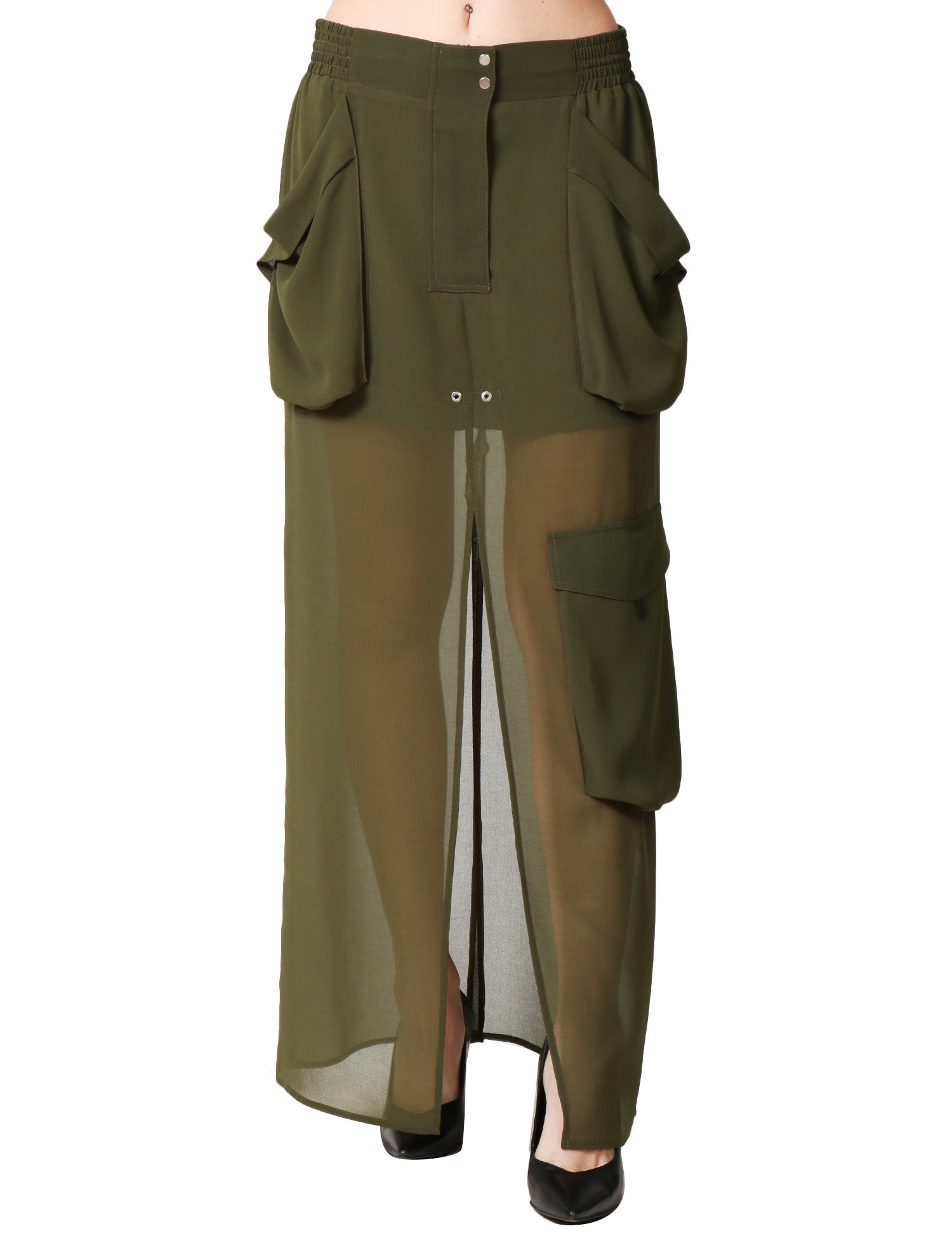 GONNA CARGO PINKO OLIVA IN GEORGETTE TRASPARENTE CON COULISSE