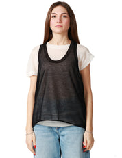 T-SHIRT DONNA PINKO MARK NERO/BIANCO CON MANICHE ASIMMETRICHE E CANOTTIERA ABBINATA IN CRèPE DI COTONE