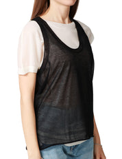 T-SHIRT DONNA PINKO MARK NERO/BIANCO CON MANICHE ASIMMETRICHE E CANOTTIERA ABBINATA IN CRèPE DI COTONE