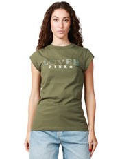 T-SHIRT DONNA PINKO MARRAKECH OLIVA IN JERSEY CON STAMPA METALLIZZATA "PINKO LOVER"