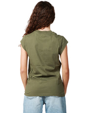 T-SHIRT DONNA PINKO MARRAKECH OLIVA IN JERSEY CON STAMPA METALLIZZATA "PINKO LOVER"