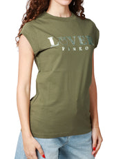 T-SHIRT DONNA PINKO MARRAKECH OLIVA IN JERSEY CON STAMPA METALLIZZATA "PINKO LOVER"