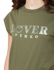 T-SHIRT DONNA PINKO MARRAKECH OLIVA IN JERSEY CON STAMPA METALLIZZATA "PINKO LOVER"