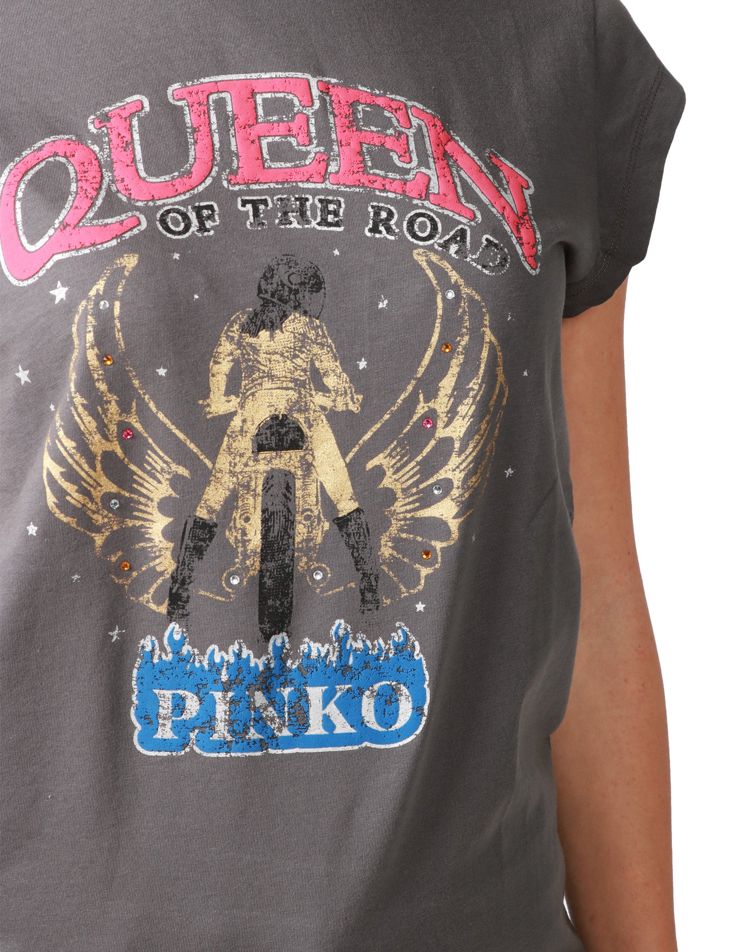 T-SHIRT DONNA PINKO MARRAKECH GRIGIO CON STAMPA "QUEEN OF THE ROAD"