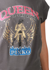 T-SHIRT DONNA PINKO MARRAKECH GRIGIO CON STAMPA "QUEEN OF THE ROAD"