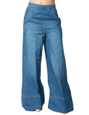 JEANS DONNA PINKO NEW PAOLINA DENIM MEDIO SCURO A PALAZZO IN MISTO COTONE E LINO