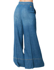 JEANS DONNA PINKO NEW PAOLINA DENIM MEDIO SCURO A PALAZZO IN MISTO COTONE E LINO