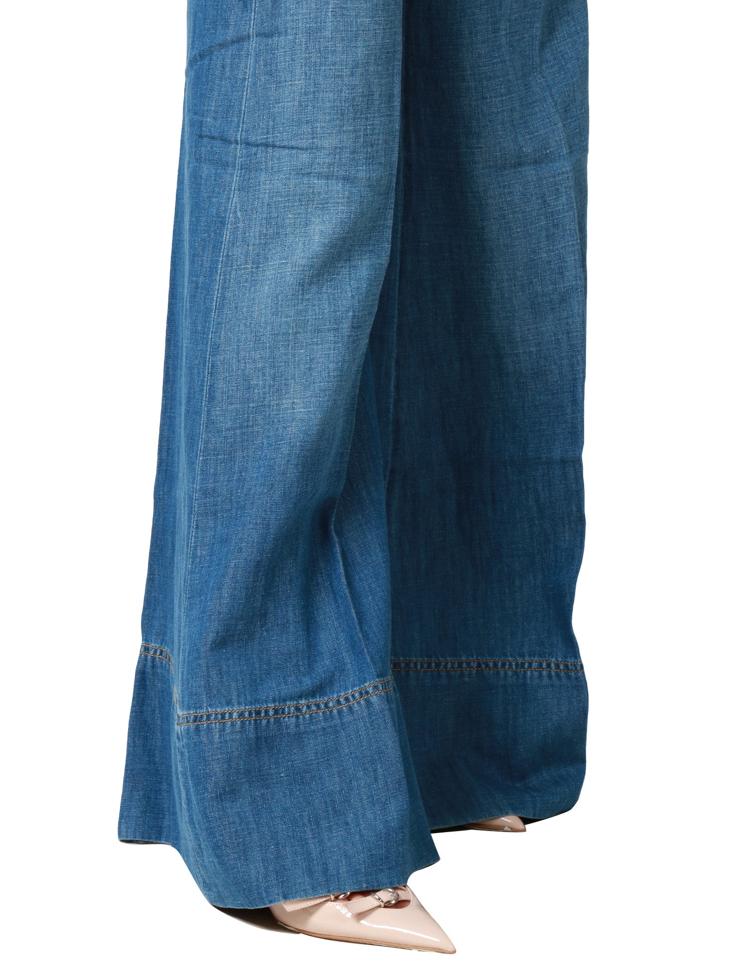 JEANS DONNA PINKO NEW PAOLINA DENIM MEDIO SCURO A PALAZZO IN MISTO COTONE E LINO