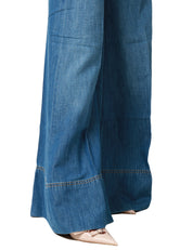 JEANS DONNA PINKO NEW PAOLINA DENIM MEDIO SCURO A PALAZZO IN MISTO COTONE E LINO