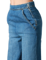 JEANS DONNA PINKO NEW PAOLINA DENIM MEDIO SCURO A PALAZZO IN MISTO COTONE E LINO