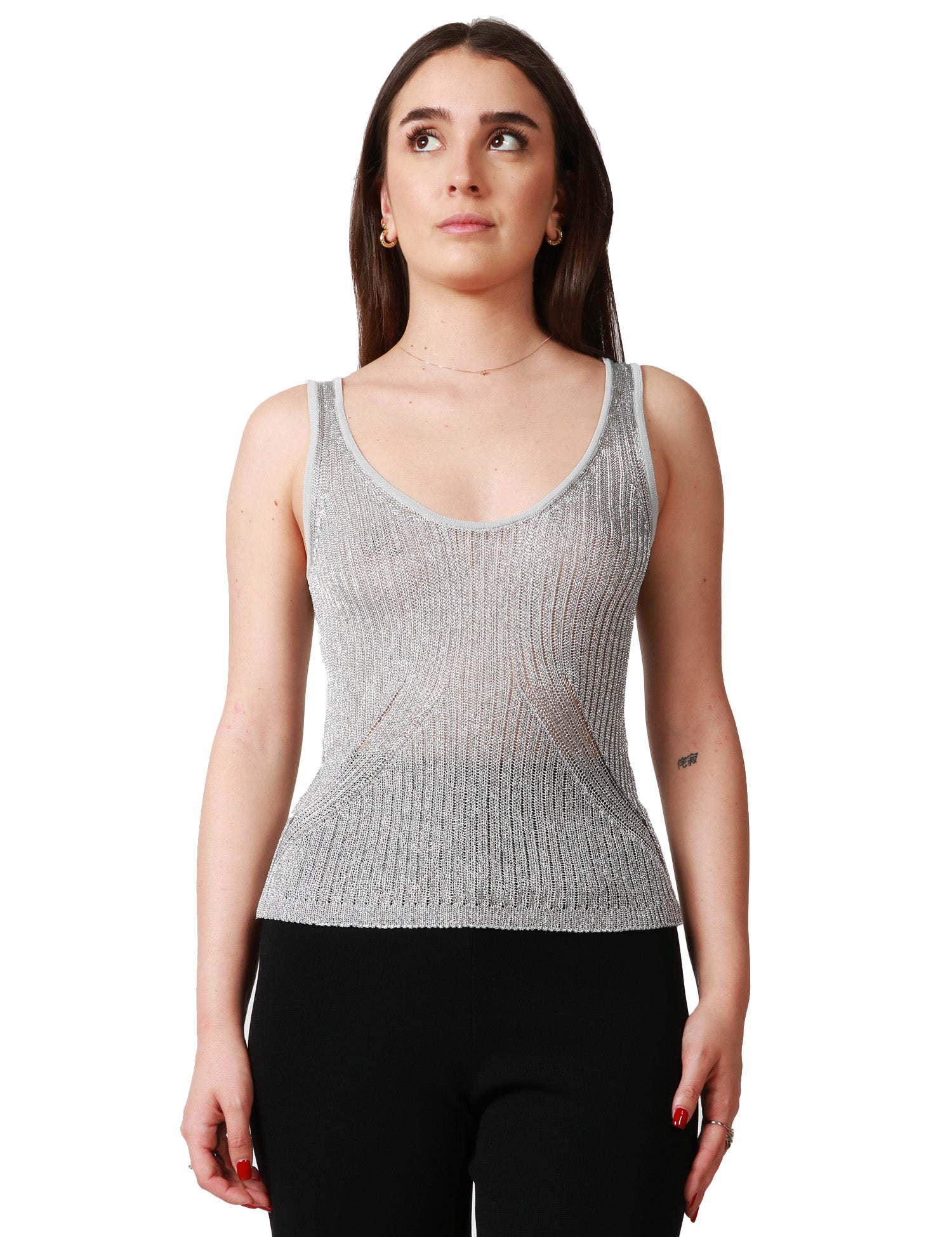 CANOTTA DONNA PINKO NOHA GRIGIA IN MAGLIA DI MISTO VISCOSA METALIZZATA