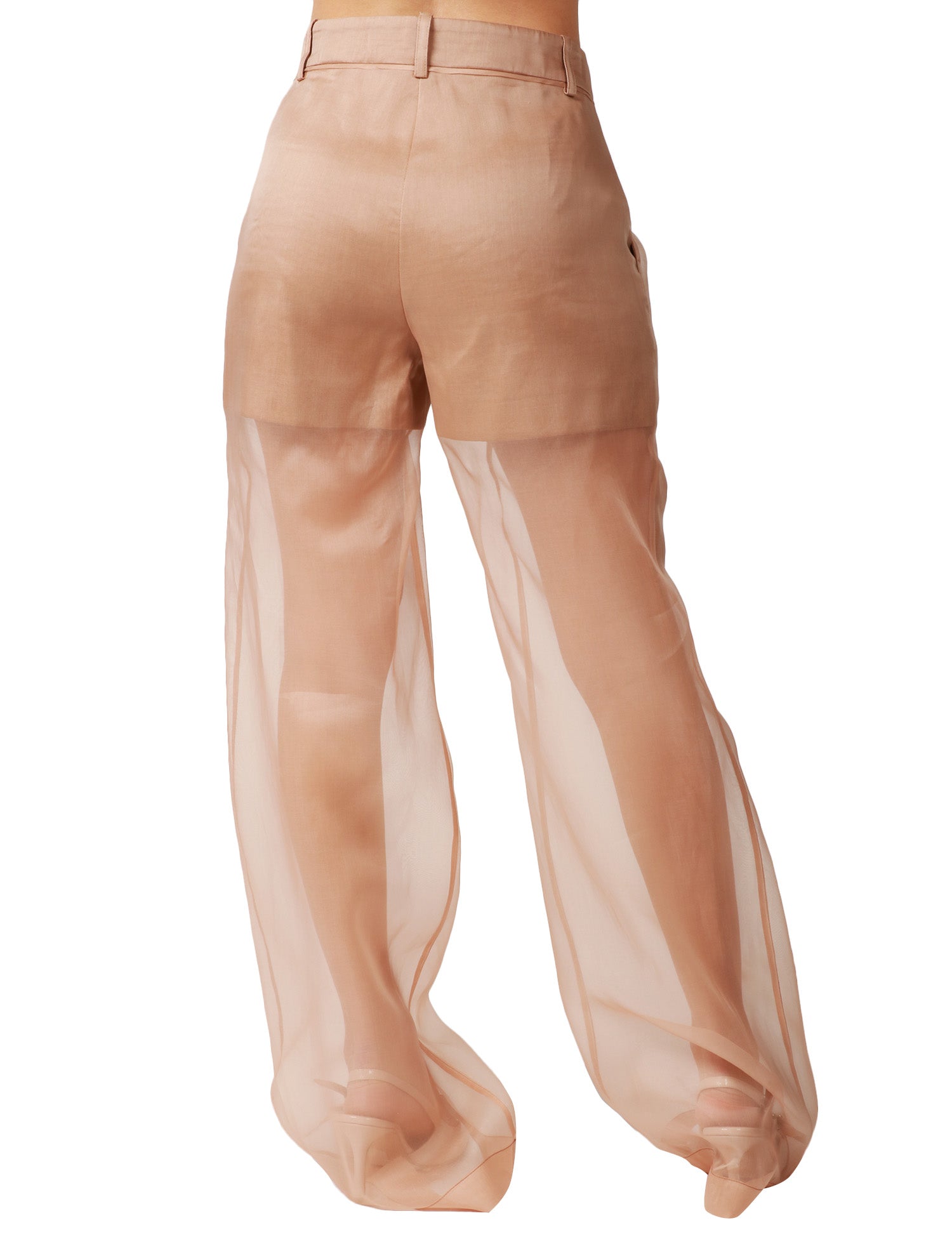 PANTALONE DONNA PINKO PISPOLA MARRONE IN LINO STRETCH E ORGANZA TRASPARENTE