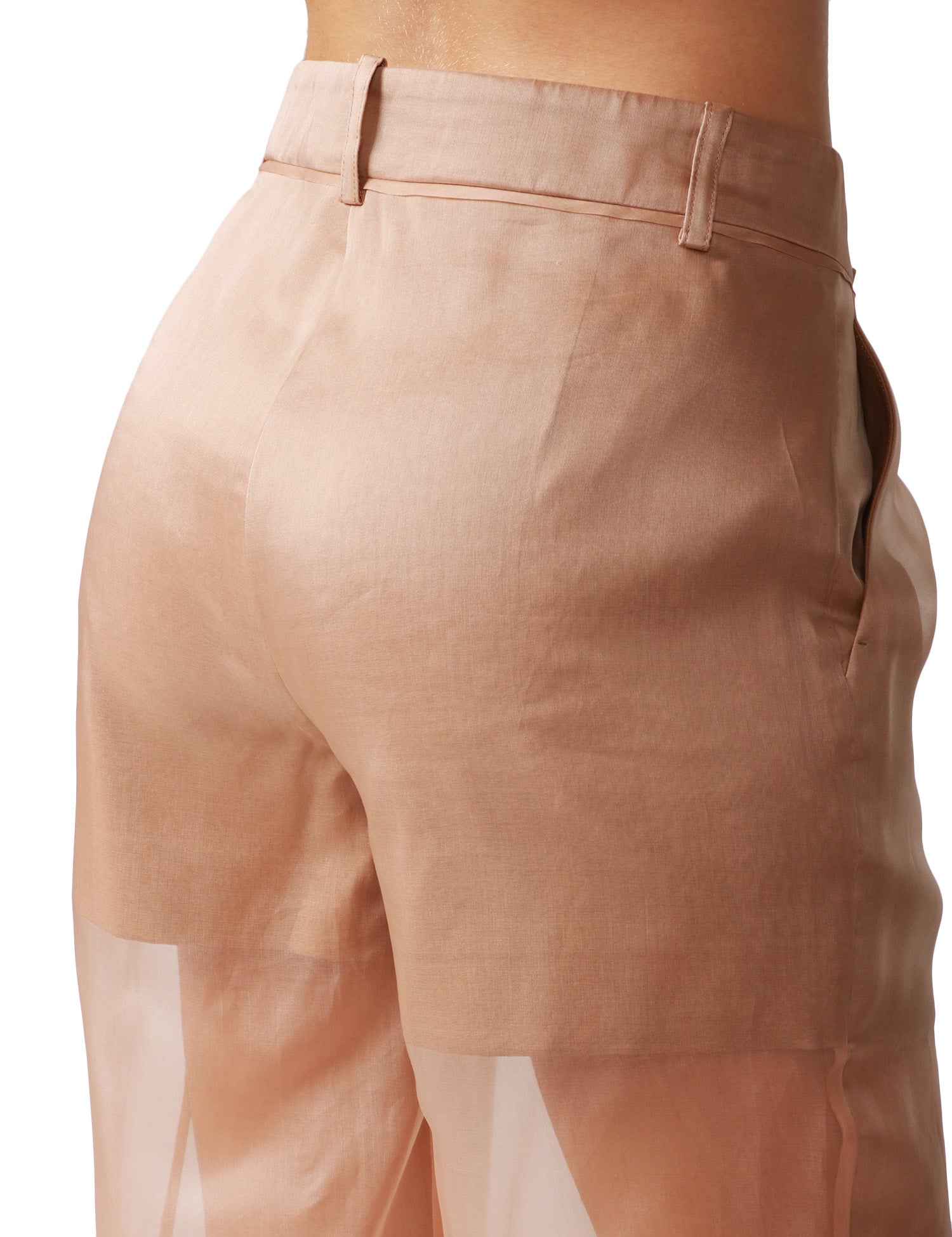 PANTALONE DONNA PINKO PISPOLA MARRONE IN LINO STRETCH E ORGANZA TRASPARENTE
