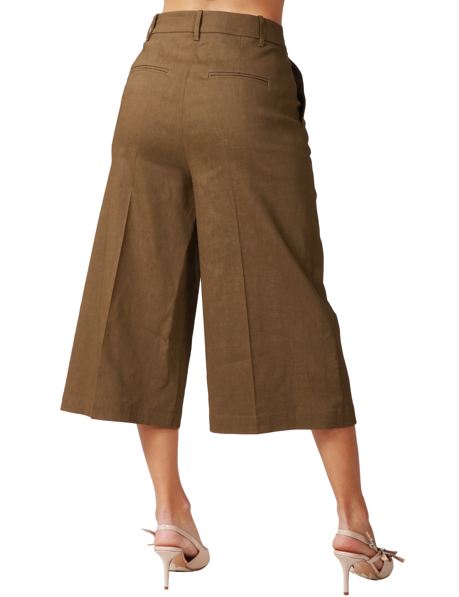 BERMUDA DONNA PINKO RACCONTAMI OLIVA IN LINO STRETCH DAL VOLUME AMPIO