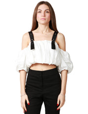 Top donna pinko bianco corto a palloncino con spalle scoperte