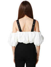 Top donna pinko bianco corto a palloncino con spalle scoperte