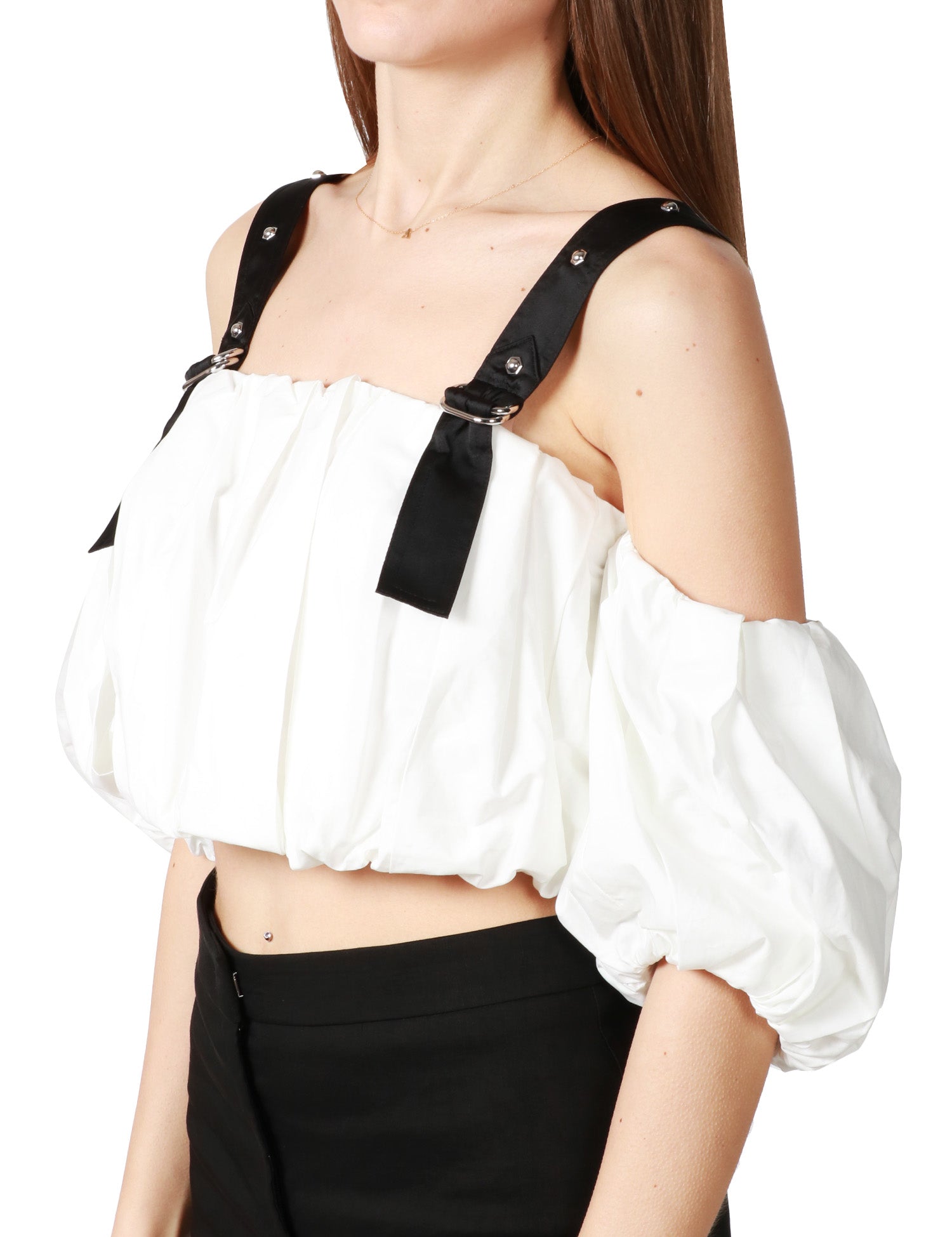 Top donna pinko bianco corto a palloncino con spalle scoperte