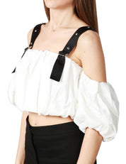 Top donna pinko bianco corto a palloncino con spalle scoperte