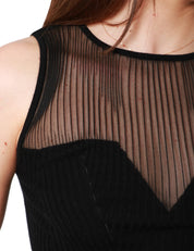 TOP DONNA PINKO SHISPARE NERO ADERENTE IN MAGLIA DI MISTO SETA E CACHEMIRE A COSTINE SEMITRASPARENTE