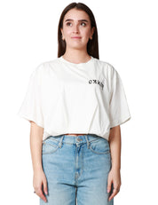 T-SHIRT DONNA PINKO TORRONE BIANCA CROPPED CON STAMPA LOGO SUL PETTO