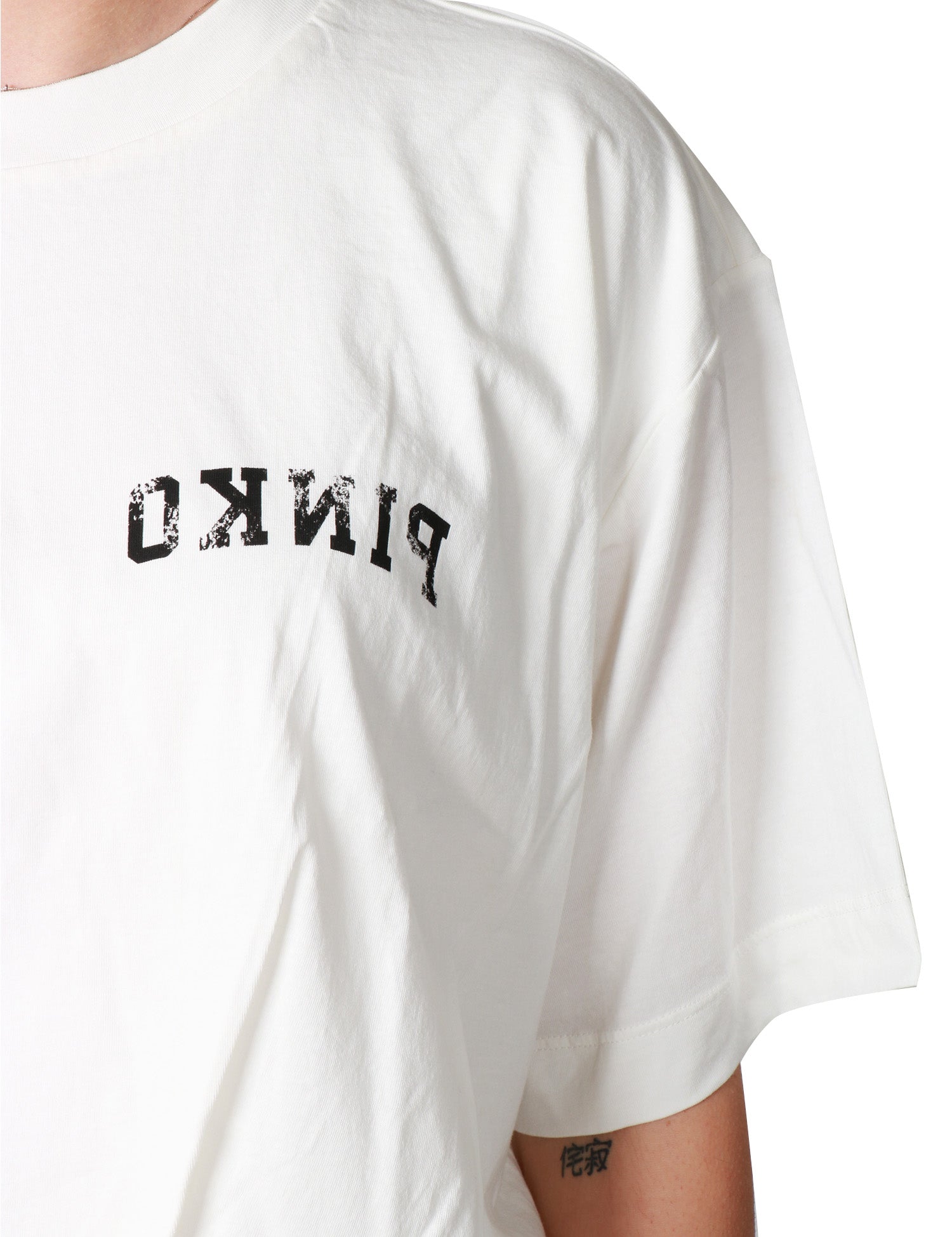 T-SHIRT DONNA PINKO TORRONE BIANCA CROPPED CON STAMPA LOGO SUL PETTO