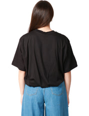 T-SHIRT DONNA PINKO NERA TAGLIO CROPPED CON RICAMO LOGO DAVANTI E PIEGHE SUL FONDO