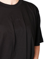 T-SHIRT DONNA PINKO NERA TAGLIO CROPPED CON RICAMO LOGO DAVANTI E PIEGHE SUL FONDO