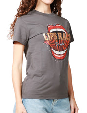 T-SHIRT DONNA PINKO TRAPANI HIGH GRIGIO CON STAMPA BOCCA DAVANTI
