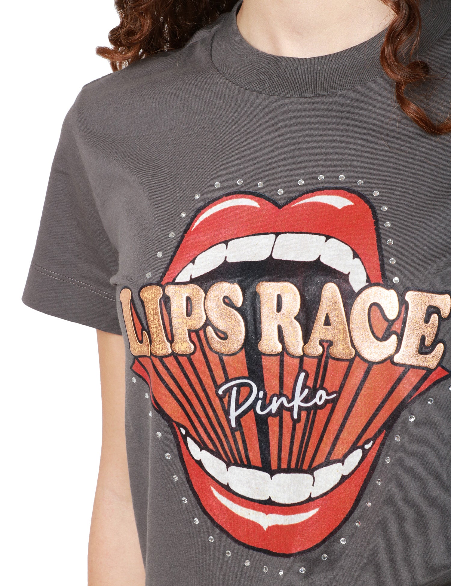 PINKO T-SHIRT DONNA PINKO TRAPANI HIGH GRIGIO CON STAMPA