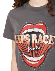 T-SHIRT DONNA PINKO TRAPANI HIGH GRIGIO CON STAMPA BOCCA DAVANTI