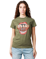 T-SHIRT DONNA PINKO TRAPANI HIGH VERDE IN JERSEY CON STAMPA BOCCA DAVANTI