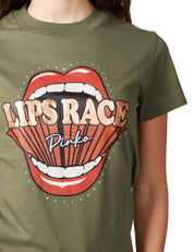 T-SHIRT DONNA PINKO TRAPANI HIGH VERDE IN JERSEY CON STAMPA BOCCA DAVANTI