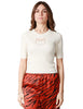 Maglia pinko tritone bianca mezza manica a costine con logo love birds in trasparenza