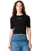 Maglia pinko tritone nera a mezza manica con logo love birds in trasparenza