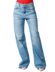 JEANS DONNA PINKO WANDA DENIM CHIARO WIDE LEG A PALAZZO E FONDO TAGLIO VIVO