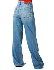 JEANS DONNA PINKO WANDA DENIM CHIARO WIDE LEG A PALAZZO E FONDO TAGLIO VIVO