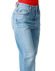 JEANS DONNA PINKO WANDA DENIM CHIARO WIDE LEG A PALAZZO E FONDO TAGLIO VIVO