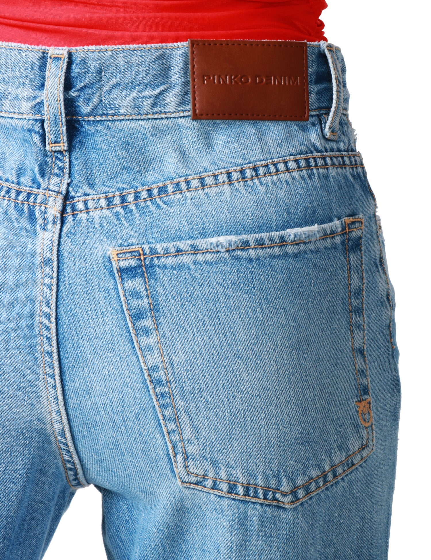 JEANS DONNA PINKO WANDA DENIM CHIARO WIDE LEG A PALAZZO E FONDO TAGLIO VIVO