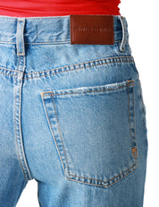 JEANS DONNA PINKO WANDA DENIM CHIARO WIDE LEG A PALAZZO E FONDO TAGLIO VIVO