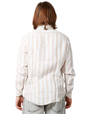CAMICIA UOMO PORTOFIORI BEIGE CON FANTASIA A RIGHE 100%LINO