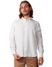 CAMICIA UOMO PORTOFIORI BIANCA CON COLLETTO ALLA FRANCESE 100%LINO