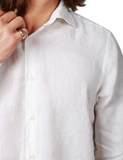 CAMICIA UOMO PORTOFIORI BIANCA CON COLLETTO ALLA FRANCESE 100%LINO