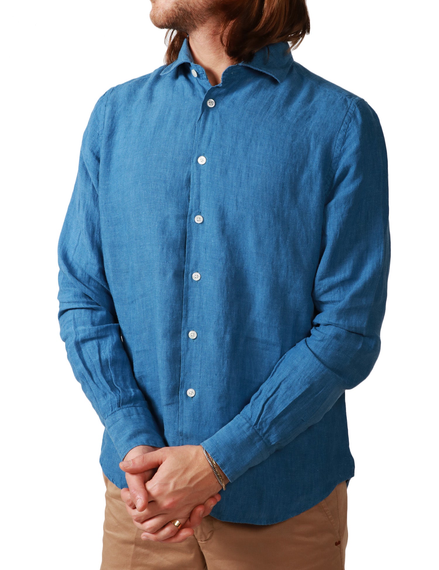CAMICIA UOMO PORTOFIORI AZZURRA 100% LINO