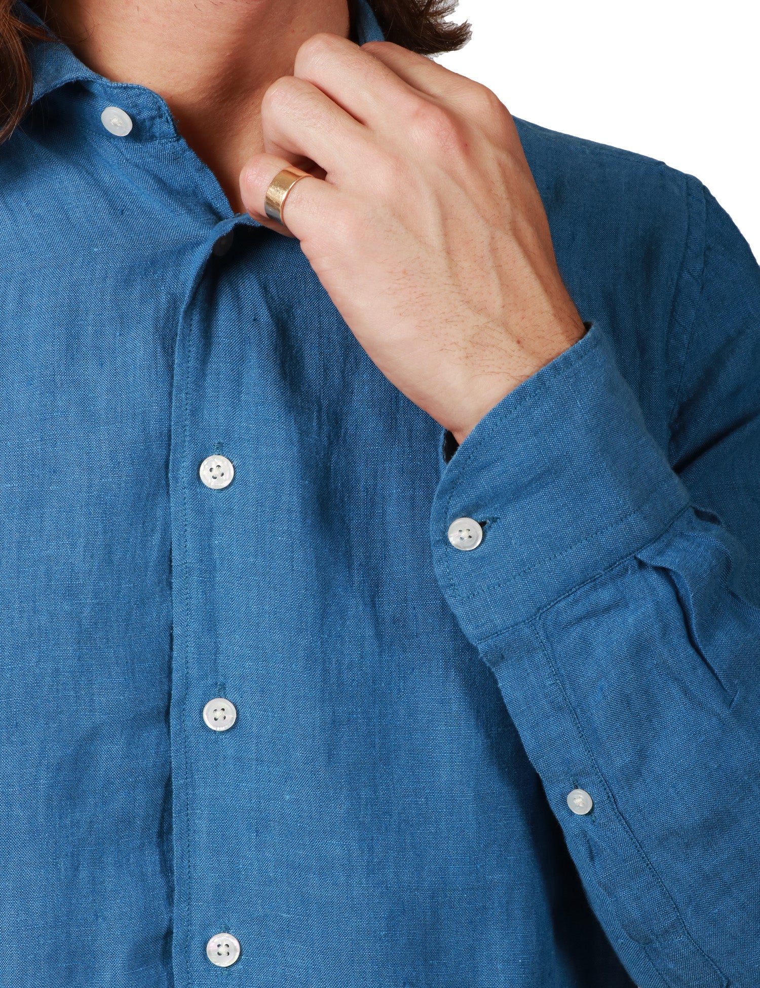 CAMICIA UOMO PORTOFIORI AZZURRA 100% LINO