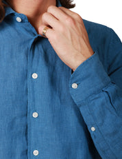 CAMICIA UOMO PORTOFIORI AZZURRA 100% LINO