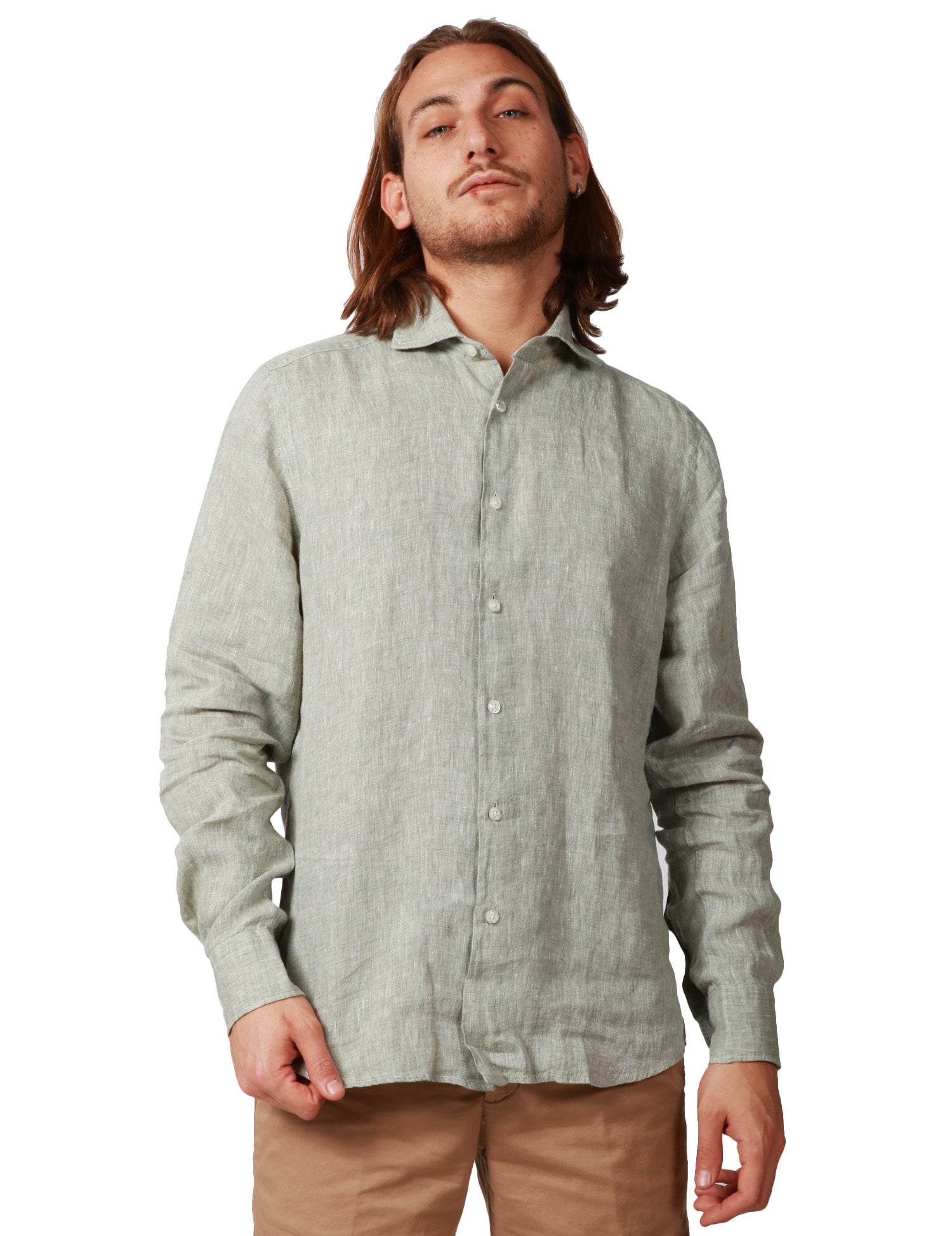 CAMICIA UOMO PORTOFIORI VERDE 100% LINO