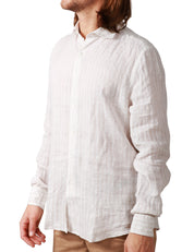 CAMICIA UOMO PORTOFIORI BEIGE A RIGHE 100% LINO